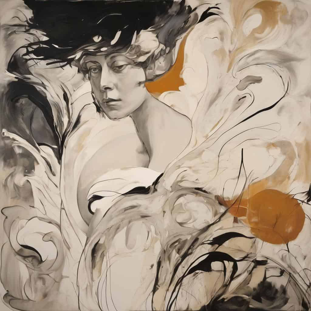 Ανθρώπινο πορτρέτο με αφηρημένα στοιχεία και ζωγραφική με μελάνι, εστίαση στη τέχνη ως διάλογος με το άγνωστο.